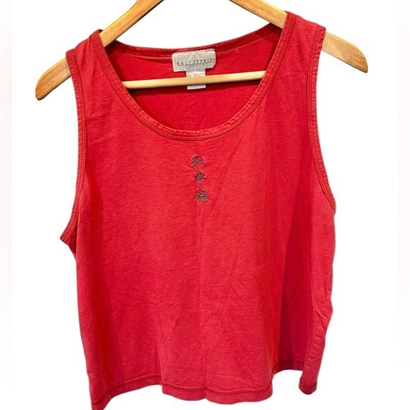 Bali Studio Asian Inspired Tank Top Red Crop 90s Y2K Vintage Large Chinese Print - Picture 1 of 5